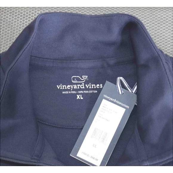 NEW Vineyard Vines Navy 1/4 Zip Pima Cotton Pullover Sweatshirt Mens Size XL - Picture 5 of 5